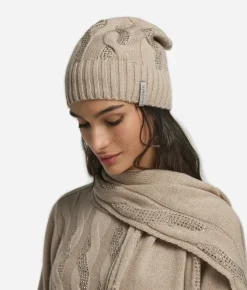 Berretto con trecce e strass in Cashmere Ultrasoft