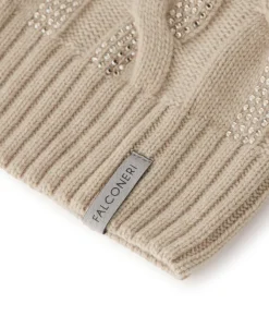 Berretto con trecce e strass in Cashmere Ultrasoft