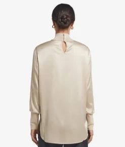 Blusa in raso di seta con inserti in maglia