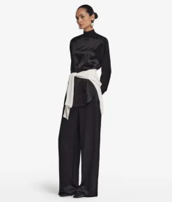 Blusa in raso di seta con inserti in maglia