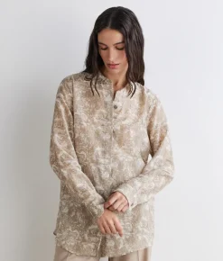 Camicia stampata in cotone e seta