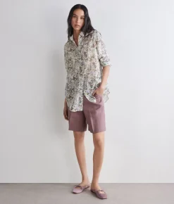 Camicia stampata in cotone seta con cristalli