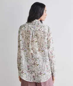 Camicia stampata in cotone seta con cristalli
