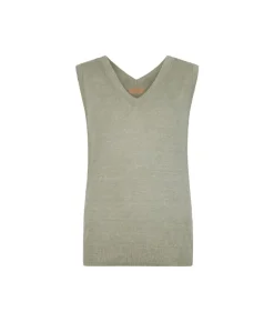 Canotta con scollo a V in lino e cotone
