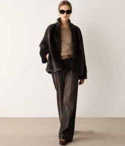 Cappotto in cashmere con inserti in pelliccia