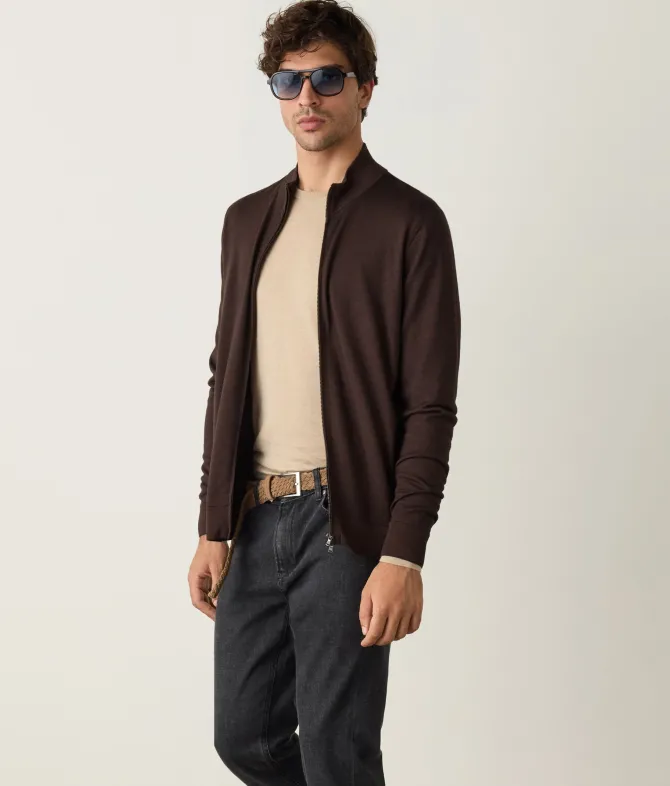 Cardigan con zip in Cashmere Ultrafine