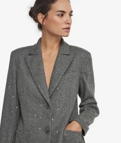 Giacca gessata in lana con paillettes