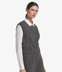 Gilet con trecce e strass in Cashmere Ultrasoft