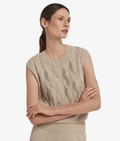 Gilet con trecce e strass in Cashmere Ultrasoft