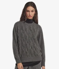 Girocollo con trecce e strass in Cashmere Ultrasoft