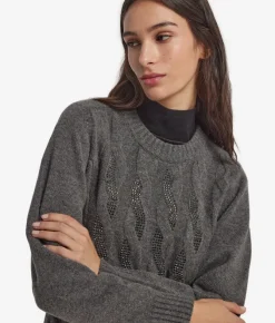 Girocollo con trecce e strass in Cashmere Ultrasoft