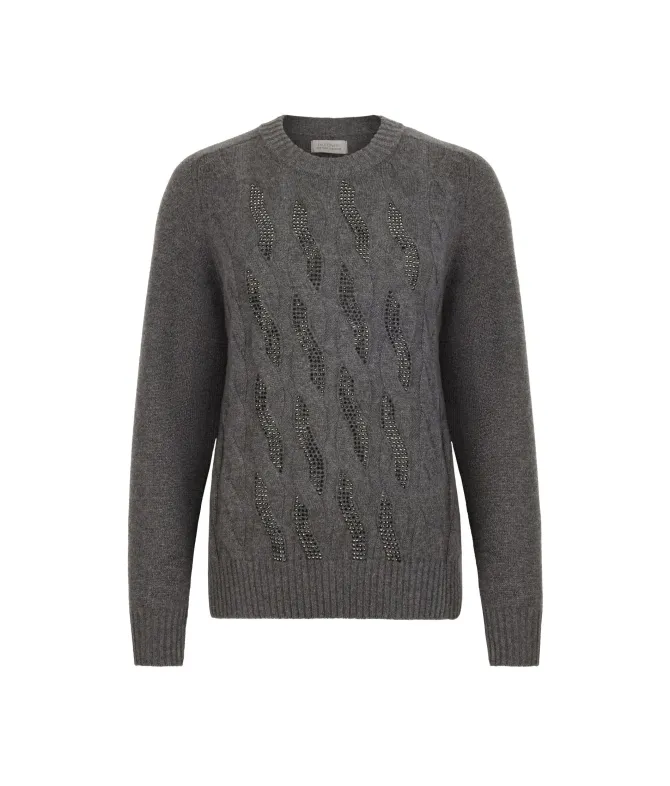 Girocollo con trecce e strass in Cashmere Ultrasoft