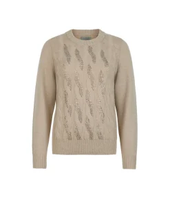 Girocollo con trecce e strass in Cashmere Ultrasoft