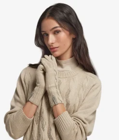 Guanti con trecce e strass in Cashmere Ultrasoft