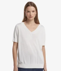 Maglia con Scollo a V a Maniche Corte in Seta Cotone