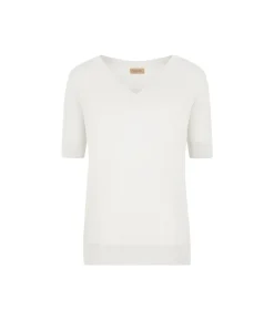 Maglia con Scollo a V a Maniche Corte in Seta Cotone