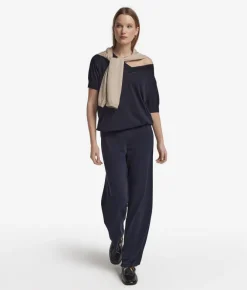 Maglia con Scollo a V a Maniche Corte in Seta Cotone