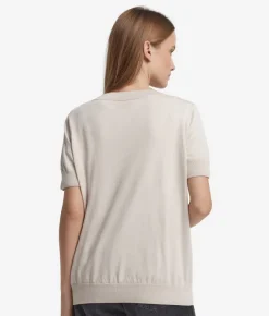 Maglia con Scollo a V a Maniche Corte in Seta Cotone
