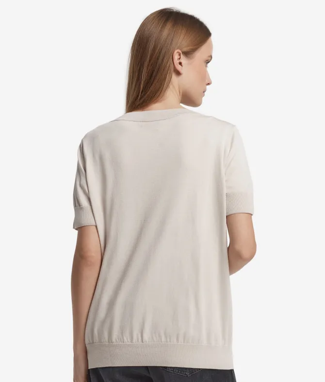 Maglia con Scollo a V a Maniche Corte in Seta Cotone