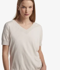 Maglia con Scollo a V a Maniche Corte in Seta Cotone
