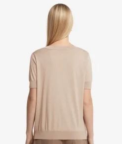 Maglia con Scollo a V a Maniche Corte in Seta Cotone