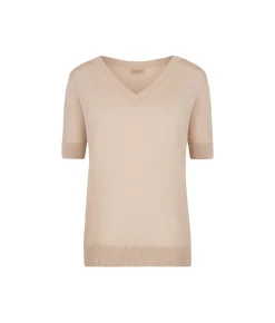 Maglia con Scollo a V a Maniche Corte in Seta Cotone