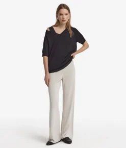 Maglia con Scollo a V a Maniche Corte in Seta Cotone