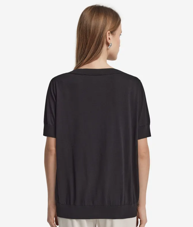Maglia con Scollo a V a Maniche Corte in Seta Cotone