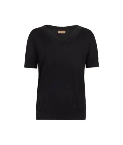 Maglia con Scollo a V a Maniche Corte in Seta Cotone