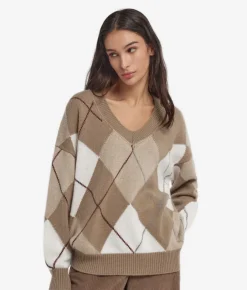 Maglia con scollo a V a rombi in Cashmere Ultrasoft