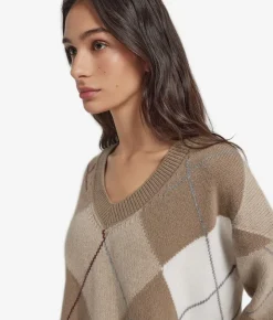 Maglia con scollo a V a rombi in Cashmere Ultrasoft
