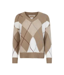 Maglia con scollo a V a rombi in Cashmere Ultrasoft