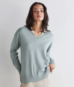Maglia con scollo a V e spacchi in Cashmere Ultrafine