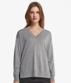 Maglia con scollo a V e spacchi in Cashmere Ultrafine
