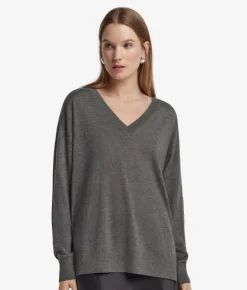 Maglia con scollo a V e spacchi in Cashmere Ultrafine