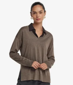 Maglia con scollo a V e spacchi in Cashmere Ultrafine