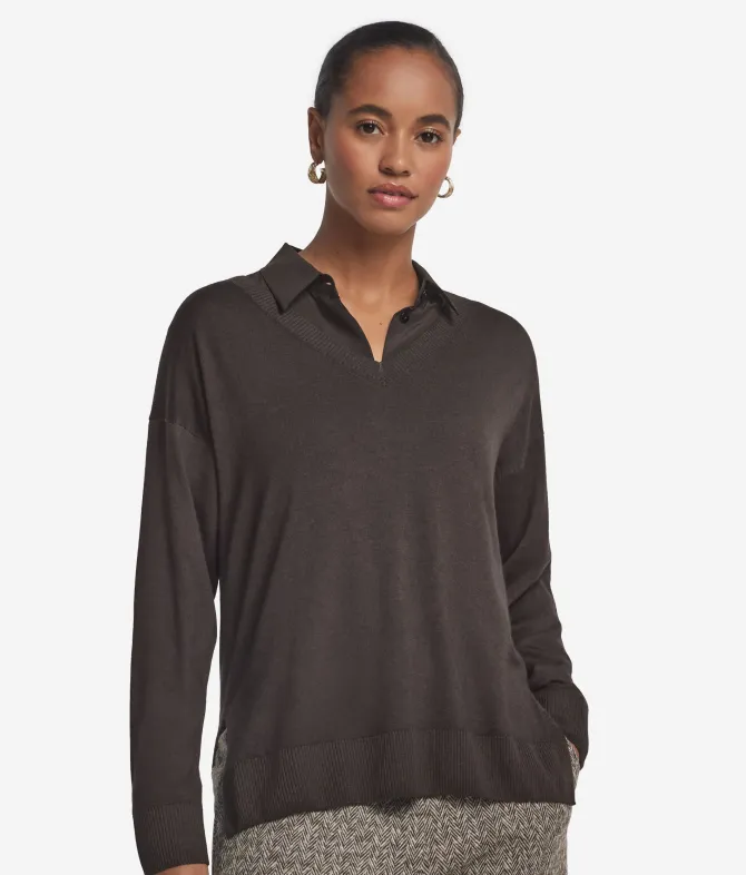 Maglia con scollo a V e spacchi in Cashmere Ultrafine