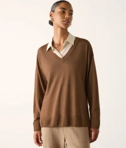 Maglia con scollo a V e spacchi in Cashmere Ultrafine