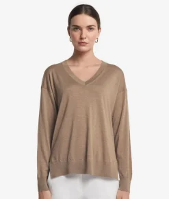 Maglia con scollo a V e spacchi in Cashmere Ultrafine