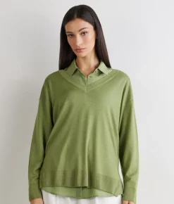 Maglia con scollo a V e spacchi in Cashmere Ultrafine