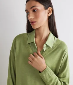 Maglia con scollo a V e spacchi in Cashmere Ultrafine