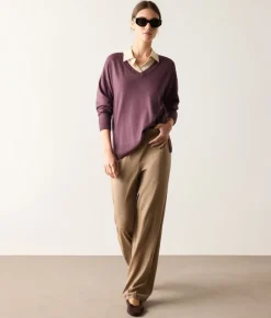 Maglia con scollo a V e spacchi in Cashmere Ultrafine