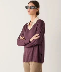 Maglia con scollo a V e spacchi in Cashmere Ultrafine