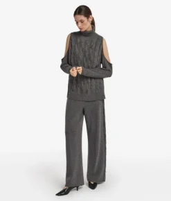 Maglia cut out con trecce e strass in Cashmere Ultrasoft