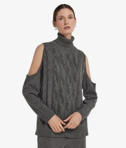Maglia cut out con trecce e strass in Cashmere Ultrasoft