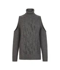 Maglia cut out con trecce e strass in Cashmere Ultrasoft