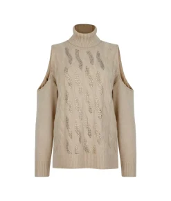 Maglia cut out con trecce e strass in Cashmere Ultrasoft