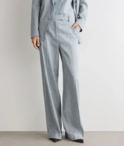 Pantalone delavè in lino e cotone