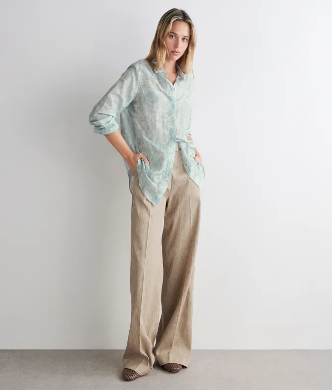 Pantalone delavè in lino e cotone