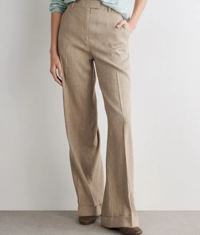 Pantalone delavè in lino e cotone